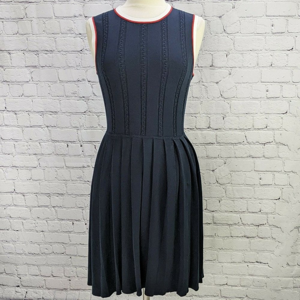 Brooks Brothers Sz Medium Sweater Tennis Dress Pleated Skirt Red White & Blue